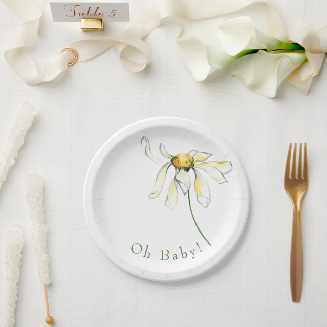 Oh Baby Watercolor Daisy Baby Dusche Pappteller (Hochzeit)