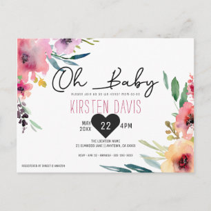 Oh Baby Watercolor Floral Girl Babydusche Postkarte