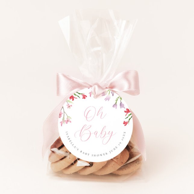 Oh Baby Watercolor Pink Girl Babydusche Geschenkanhänger (Von Creator hochgeladen)