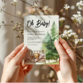 Oh Baby Watercolor Woodland Teddy Bear Babydusche Einladung