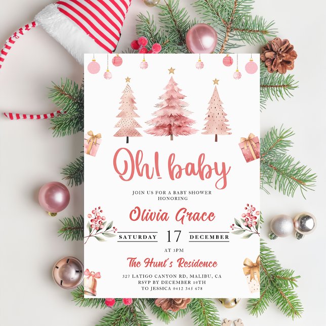 Oh, Baby! Weihnachten Pink Winter Tree Baby Dusche Einladung (Von Creator hochgeladen)