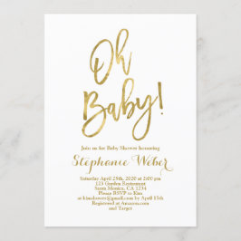 Oh Baby weiß und goldene Babydusche Einladung