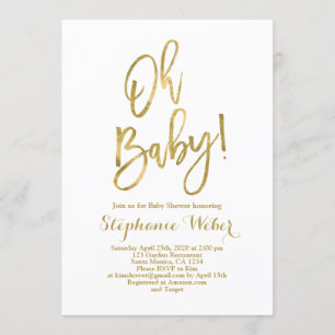 Oh Baby weiß und goldene Babydusche Einladung