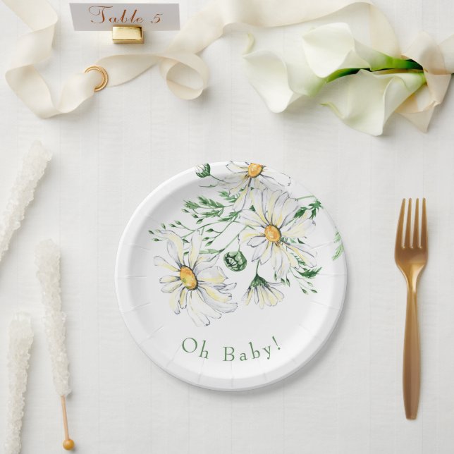 Oh Baby White Daisies Dusche Pappteller (Hochzeit)