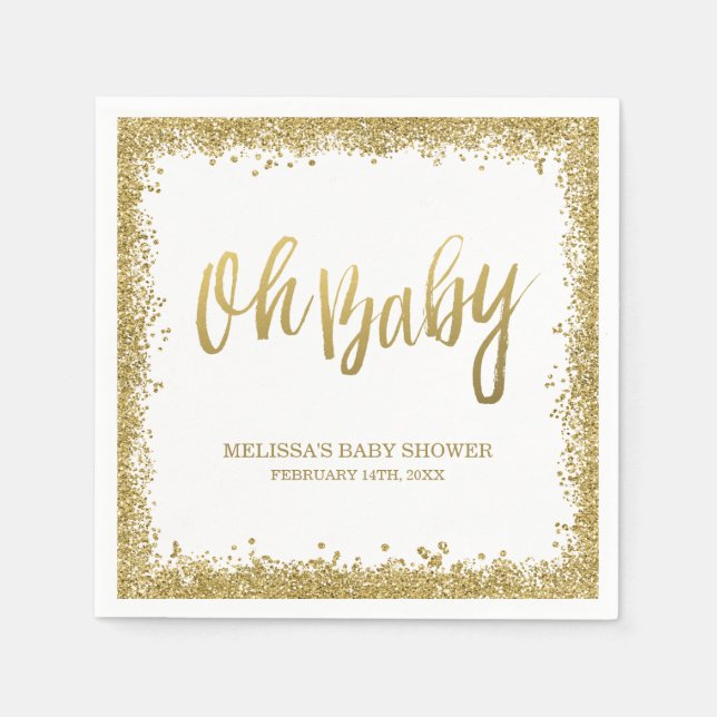Oh Baby White Gold Imitate Glitzer Babydusche Serviette (Vorderseite)