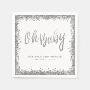 Oh Baby White Silver Imitate Glitzer Babydusche Serviette