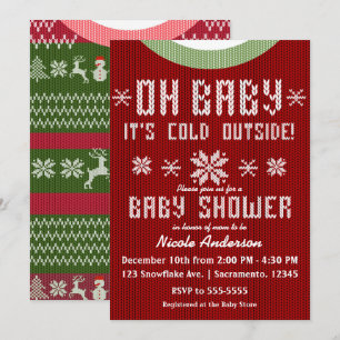 OH BABY Winter Baby Shower Strickpullover Rot Grün Einladung