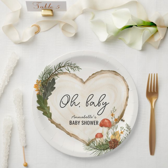 Oh Baby Wood Slice Mushroom Fall Baby Shower Pappteller (Hochzeit)