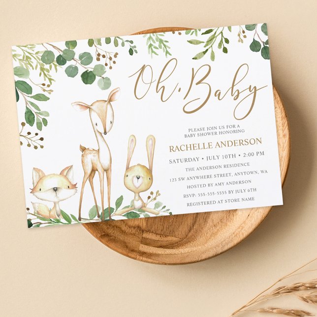 Oh Baby Woodland Animals Greenery Baby Shower Einladung (Von Creator hochgeladen)