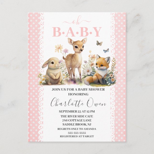 Oh Baby Woodland Animals Kinderdusche Einladung Po Postkarte (Vorderseite)