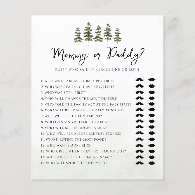 Oh Baby Woodland Mommy oder Daddy Baby Shower Game (Vorderseite)