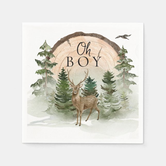Oh Baby Woodland Watercolor Rustikal Serviette (Vorderseite)