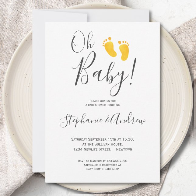 Oh Baby Yellow Baby Feet Couples Baby Dusche Einladung (Von Creator hochgeladen)
