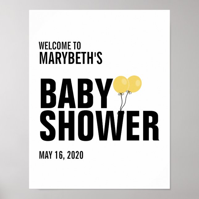 Oh Baby Yellow Balloon Baby Dusche Begrüßungszeich Poster (Vorne)