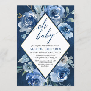 Oh BabyblaublumenAquarelljungen-Babyparty Einladung