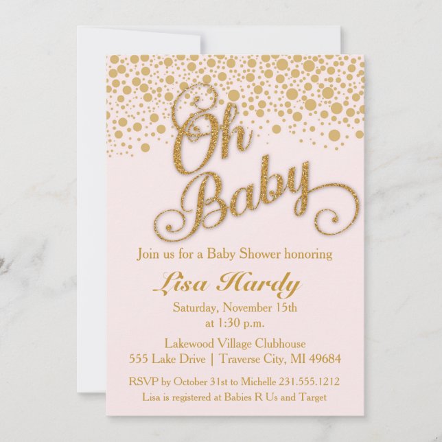 Oh Babydusche Einladung| Rosa und Gold Einladung (Vorderseite)