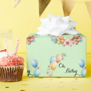 Oh Babyduschtedys und Ballons Geschenkpapier