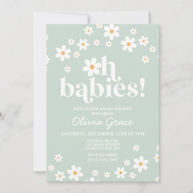Oh Babys! Daisy green Baby Shower Einladung (Vorderseite)