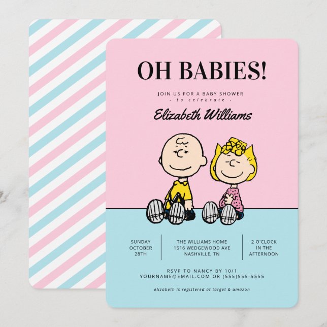 Oh Babys! Peanuts Twins Baby Dusche Einladung (Vorne/Hinten)