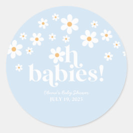 Oh Babys! Retro Daisy Blue Boho Baby Dusche Runder Aufkleber