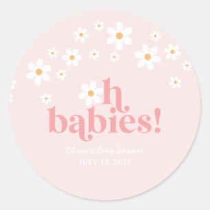 Oh Babys Retro-Gänseblümchen-Rosa-Baby-Party Runder Aufkleber
