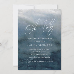 Oh Bébé Bleu Invitation Baby Shower Aquarelle
