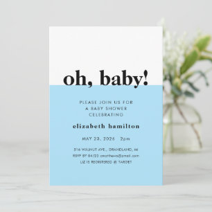 Oh Bébé ! Faire-part de Baby Shower Bleu et Blanc