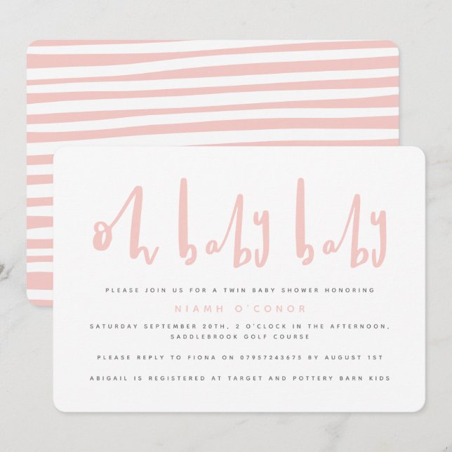 Oh bébé jumeau baby shower invitation (Devant / Derrière)