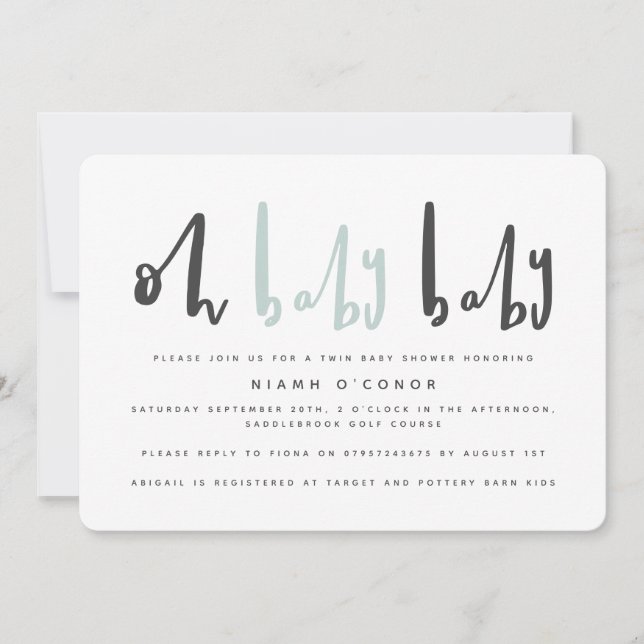 Oh bébé jumeau baby shower invitation (Devant)