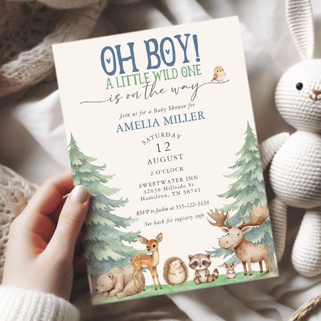 Oh Boy A Little Wild One Forest Animal Baby Shower Einladung (Oh Boy A Little Wild One Forest Animal Baby Shower Invitation)