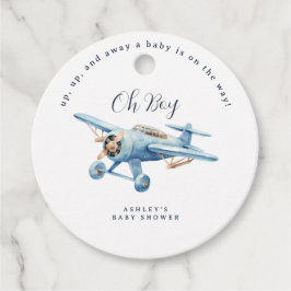 Oh Boy! Adventure Awaits Airplane Boy Baby Shower Geschenkanhänger