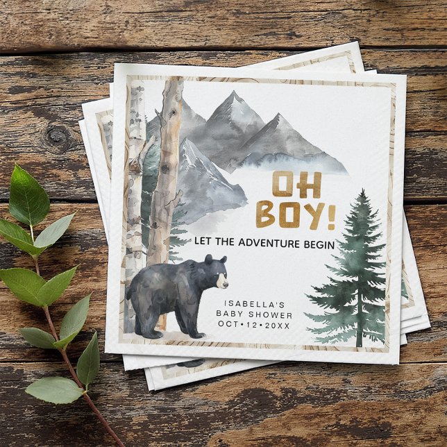 Oh Boy Adventure Begin | Bear & Birch Baby Dusche Serviette (Von Creator hochgeladen)
