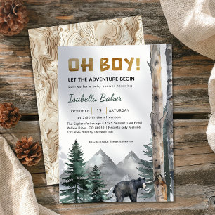Oh Boy Adventure Begin   Woodland Bear Baby Dusche Einladung