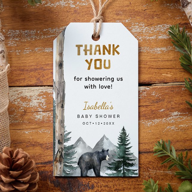 Oh Boy Adventure Begin | Woodland Bear Baby Dusche Geschenkanhänger (Woodland Gift Tag)