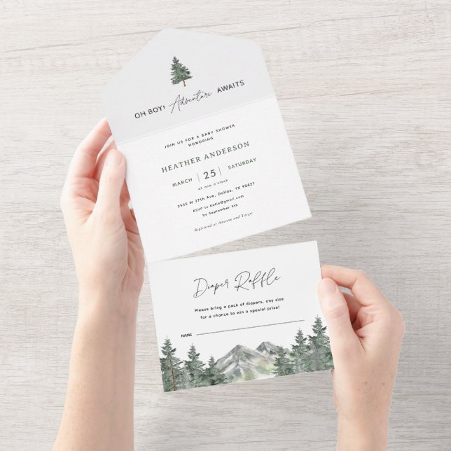 Oh Boy Adventure erwartet Forest Boy Baby Shower All In One Einladung (Abreißen)