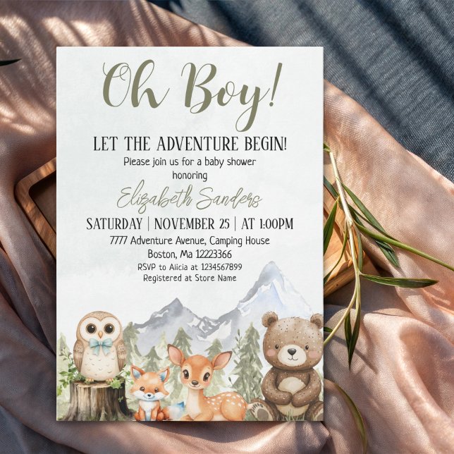  Oh Boy Adventure Woodland Animals Baby Shower Einladung (Von Creator hochgeladen)