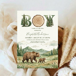 Oh Boy Adventure Woodland Bear Baby Shower Einladung