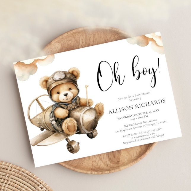 Oh Boy Airplane Vintage Flugzeug Junge Dusche Einladung (Von Creator hochgeladen)