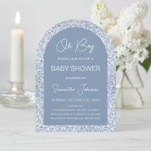 Oh Boy Arch Blue Floral Muster Script Baby Dusche