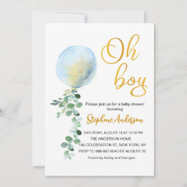 Oh Boy Baby Blue Balloon Eucalyptus Babydusche Einladung