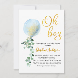 Oh Boy Baby Blue Balloon Eucalyptus Babydusche Einladung