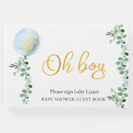 Oh Boy Baby Blue Balloon Eucalyptus Babydusche Gästebuch