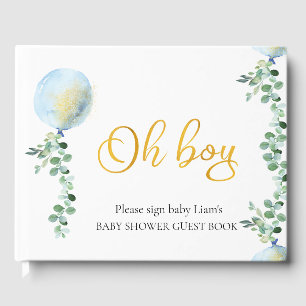 Oh Boy Baby Blue Balloon Eucalyptus Babydusche Gästebuch
