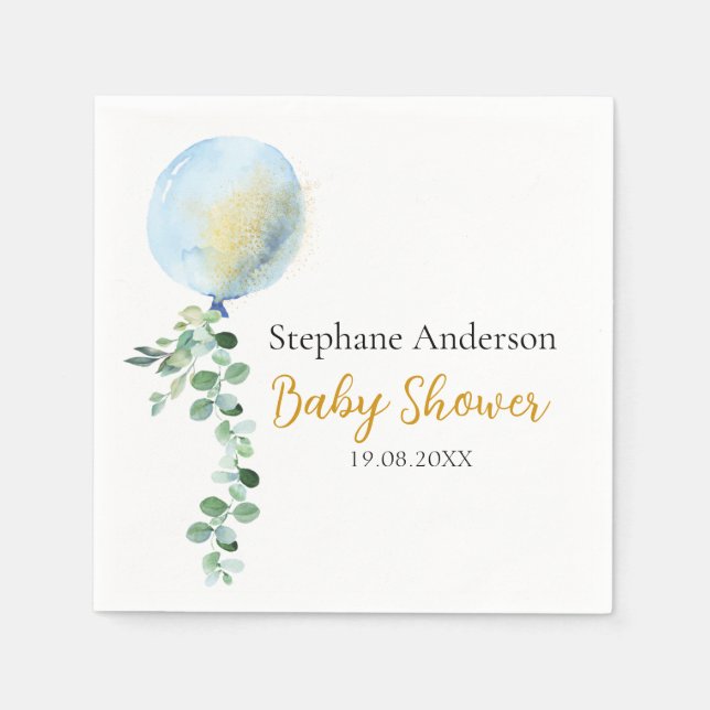 Oh Boy Baby Blue Balloon Eucalyptus Serviette (Vorderseite)