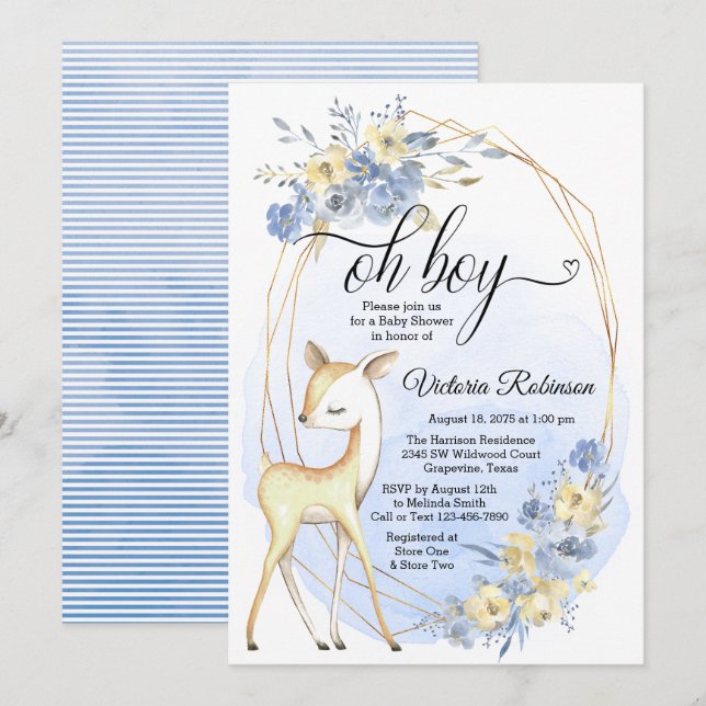 Oh Boy Baby Boy Deer Baby Dusche Einladung (Vorne/Hinten)