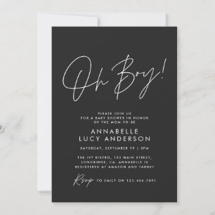 Oh Boy Baby Dusche Drehbuch Baby schwarz elegant Einladung