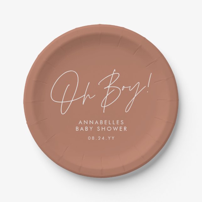 Oh boy Baby Dusche Terracotta Pappteller (Vorderseite)