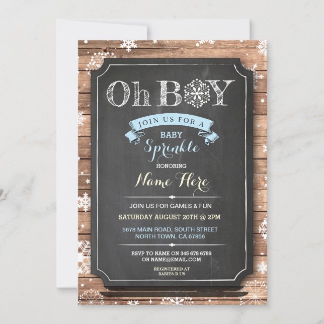 OH BOY Baby Dusche Wood Winter Sprinkle laden Einladung (Vorderseite)