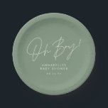 oh-boy-Baby-Duschvorrichtung Pappteller<br><div class="desc">oh Junge Dusche Drehbuch moderne weise grün elegante Party Einladung Design. Ideal geschlechtsneutrales Design.</div>