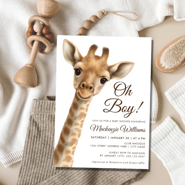 Oh Boy Baby Giraffe Baby Shower Einladung (Von Creator hochgeladen)